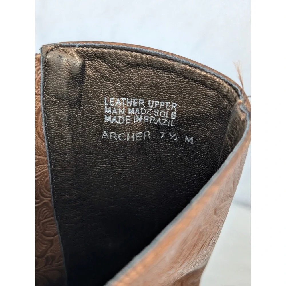 A. Marinelli Archer Brown Tooled Leather Floral Mid Calf Boots 7.5 M Brazil Made - Picture 8 of 11